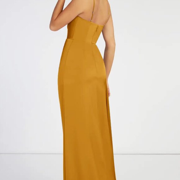 Azazie Bona Satin Floor-Length Dress in Butterscotch - Picture 3 of 9
